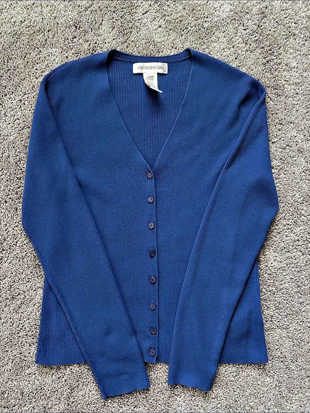 Jones New York Women's Blue Button Front Cardigan Size Medium vintage
